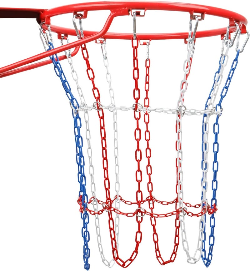WWFFEN Metal Basketball Net Replacement, Heavy Duty Carbon Steel Chain Net for Basketball Hoop, Anti-Rust Use Indoor Outdoor Standard (12 Links), Quick Installation - Image 1